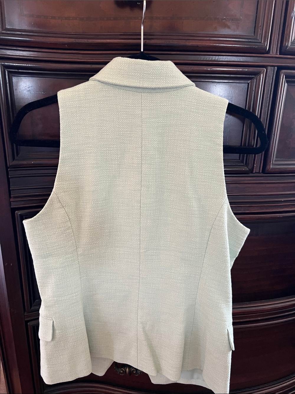 White House Black Market Sage Mint Tweed Double-Breasted Vest - Picture 3 of 4
